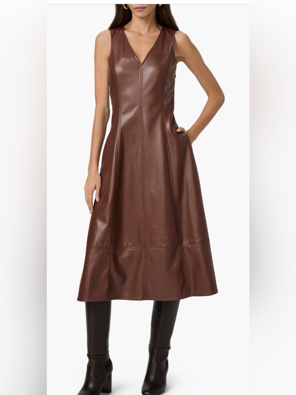 PAIGE Fiorella Faux Leather Dress French Press Brown Womens Size 6 Luxury Runway
